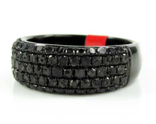 Ladies 925 black sterling silver black diamond wedding band 1.15ct