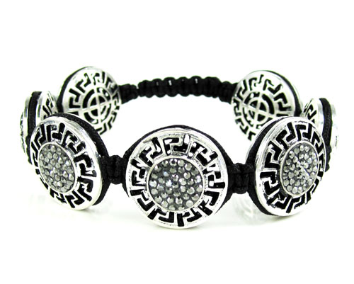 Mens white stainless steel black rhinestone round fendi style bracelet 3.50ct