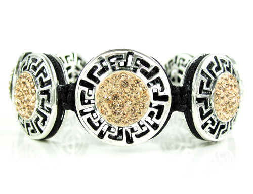 Mens white stainless steel champagne rhinestone round fendi style bracelet 3.50ct - Image 1