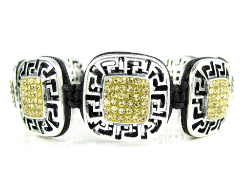 Mens white stainless steel canary rhinestone box fendi style bracelet 3.50ct