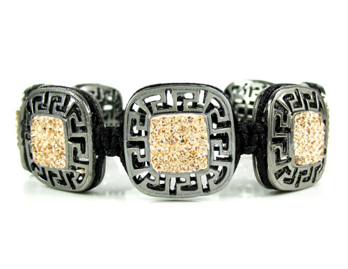 Mens black stainless steel champagne rhinestone box fendi style bracelet 3.50ct - Image 1