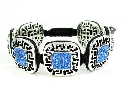 Mens white stainless steel blue rhinestone box fendi style bracelet 3.50ct