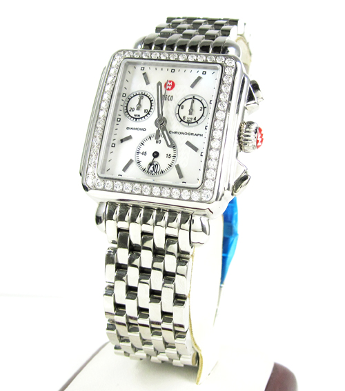 Ladies michele deco day diamond white stainless steel watch 1.08ct