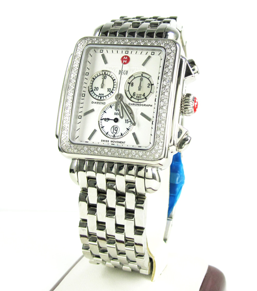 Ladies michele xl deco day diamond white stainless steel watch 0.67ct