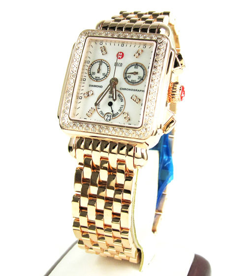 Ladies michele deco date & day diamond rose gold stainless steel watch 0.66ct - Image 1