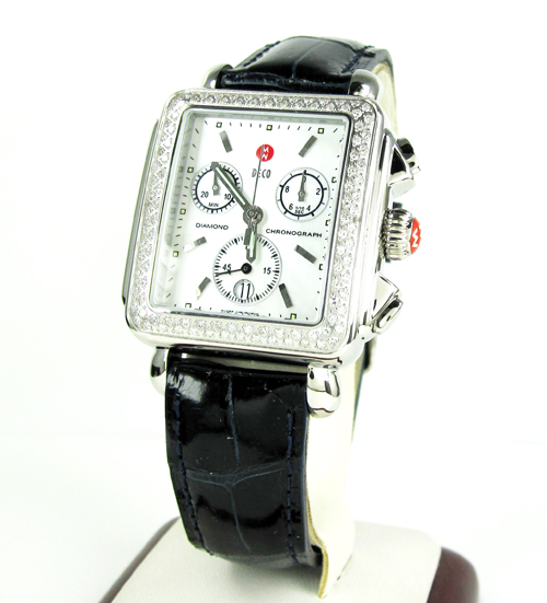 Ladies michele deco date diamond white stainless steel watch 0.60ct