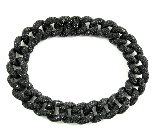 Black sterling silver black diamond miami link bracelet 12.50ct - Image 1