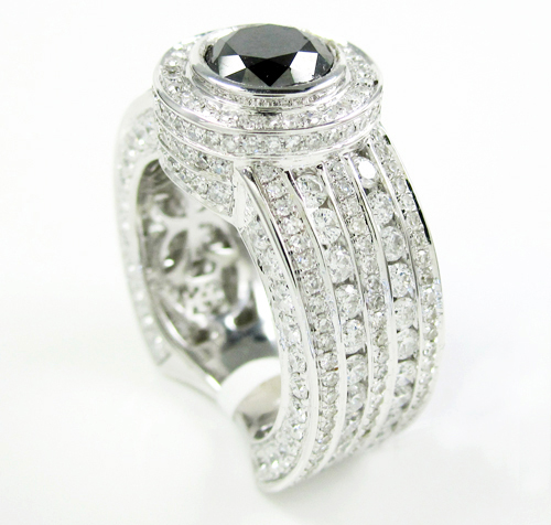 Mens 14k white gold black & white diamond fashion ring 5.00ct