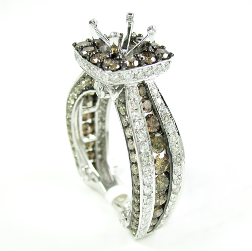 Ladies 14k white gold champagne diamond semi mount ring 3.86ct
