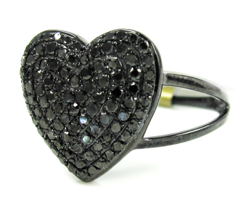 Ladies 10k black gold black diamond heart ring 0.67ct