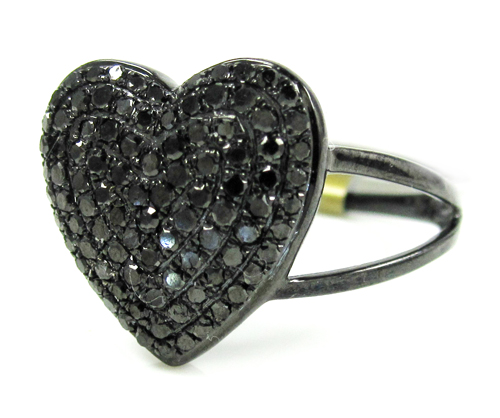Ladies 10k black gold black diamond heart ring 0.67ct - Image 1