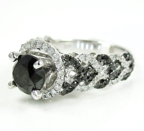 Ladies 14k white gold black & white diamond fancy engagement ring 2.40ct