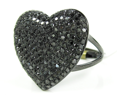 Ladies 10k black gold black diamond heart ring 1.50ct