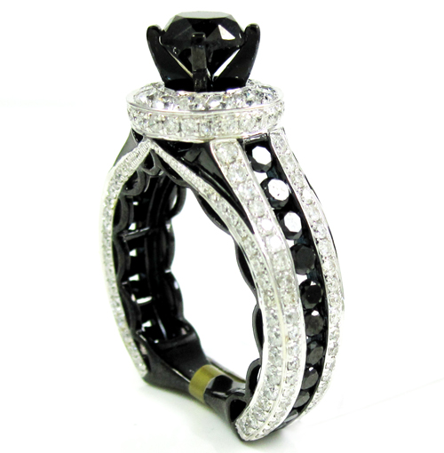Ladies 10k black gold black & white diamond engagement ring 4.85ct
