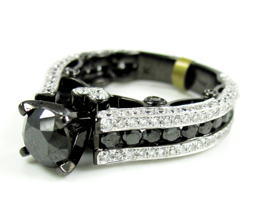 Ladies 10k black gold black & white diamond engagement ring 4.10ct - Image 1
