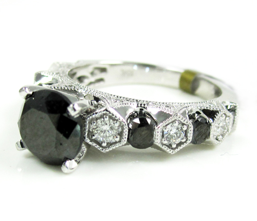 Ladies 10k white gold black & white diamond engagement ring 3.10ct
