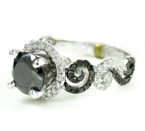 Ladies 10k white gold black & white diamond engagement ring 2.15ct