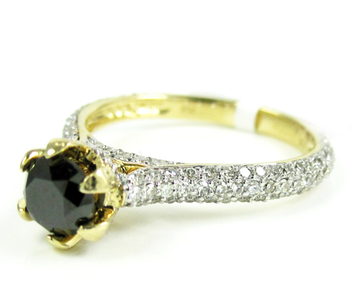 Ladies 14k yellow gold black & white diamond engagement ring 1.50ct