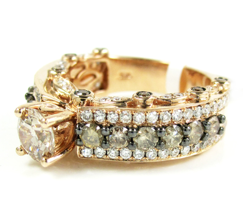 Ladies 14k rose gold champagne & white diamond engagement ring 2.69ct