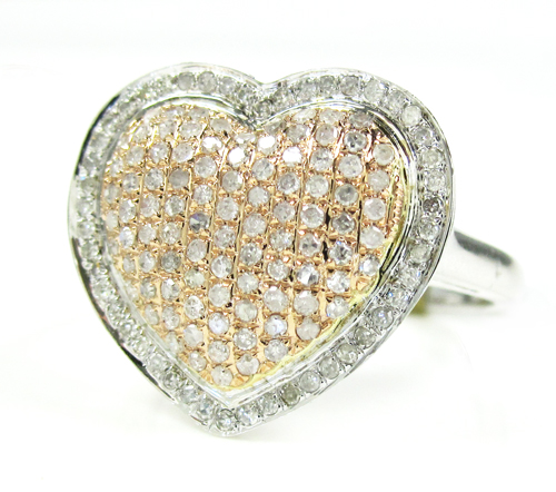 Ladies 10k two tone gold diamond heart ring 0.70ct