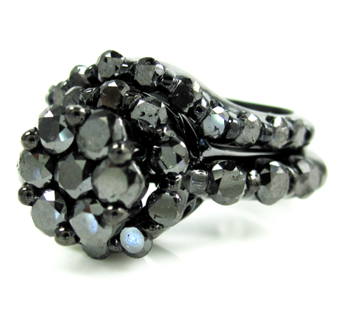Ladies 10k black gold black diamond engagement ring set 3.72ct