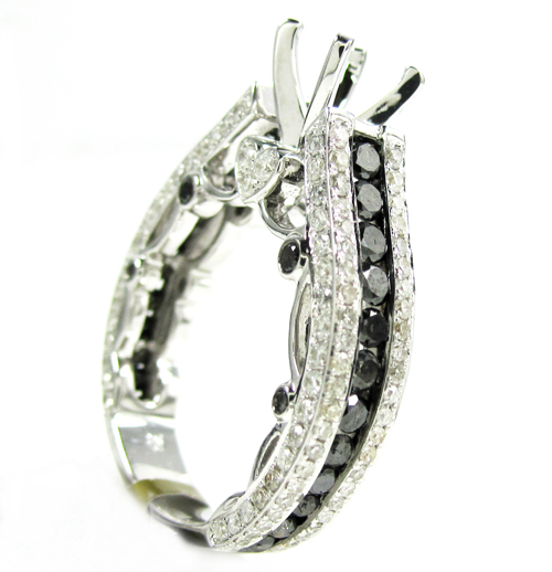 Ladies 10k white gold black & white diamond semi mount ring 2.37ct