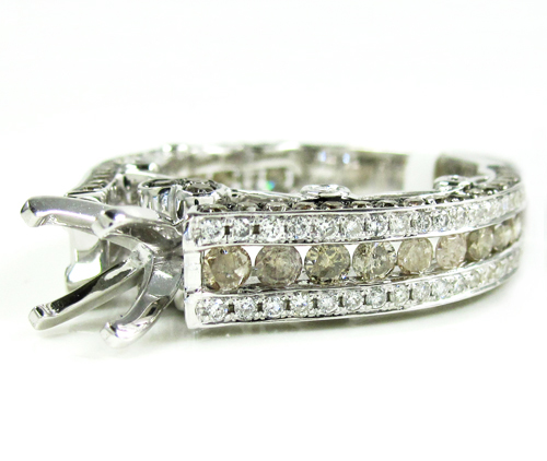 Ladies 14k white gold champagne & white diamond semi mount ring 2.36ct