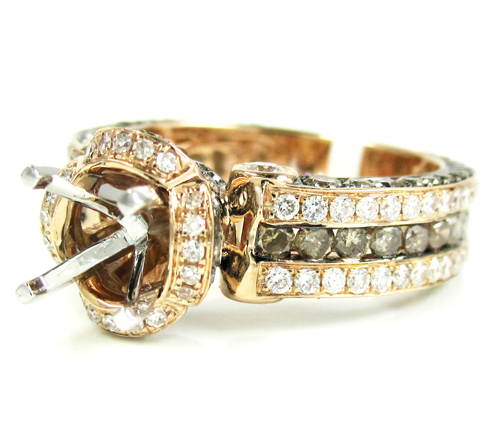 Ladies 14k rose gold champagne & white diamond semi mount ring 2.66ct - Image 1