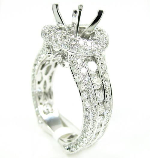 Ladies 14k white gold diamond semi mount ring 3.39ct