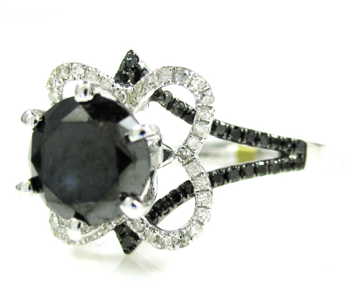 Ladies 10k white gold black & white diamond engagement ring 2.36ct