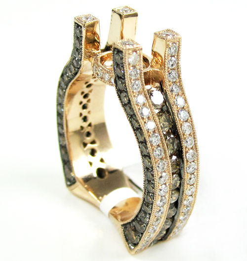 Ladies 14k rose gold champagne & white diamond semi mount ring 3.19ct