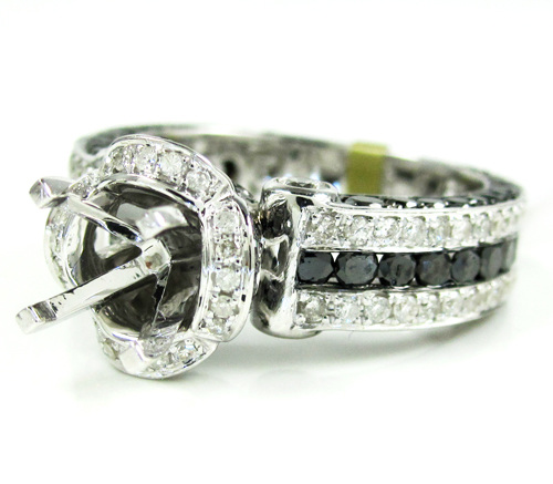 Ladies 14k white gold black & white diamond semi mount ring 2.80ct