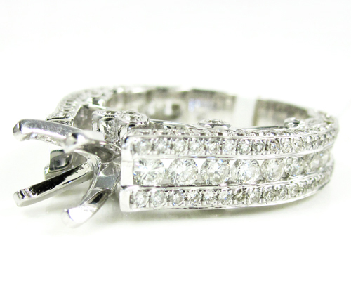Ladies 14k white gold diamond semi mount ring 2.17ct