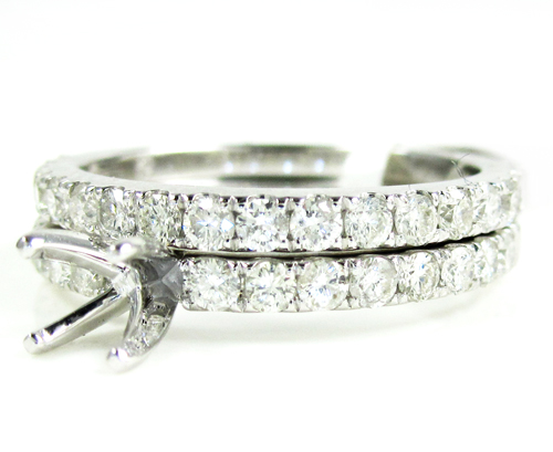 Ladies 14k white gold round diamond semi mount ring set 1.13ct