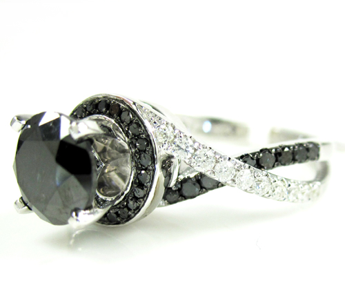 Ladies 14k white gold black diamond engagement ring 2.36ct