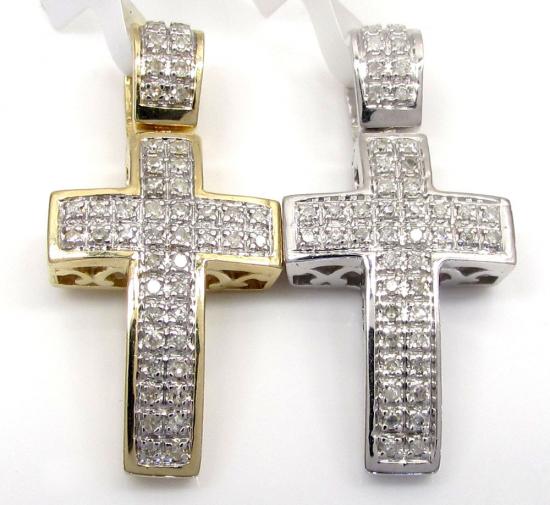 Mens Diamond Cross White Yellow Gold Crosses 10k 14k 18k Round 10k Gold Diamond Mini Cross 0 16ct