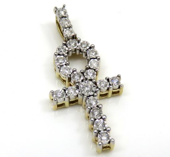 Mens Diamond Cross White Yellow Gold Crosses 10k 14k 18k Round 10k Yellow Gold Diamond Mini Ankh Cross 0 26ct