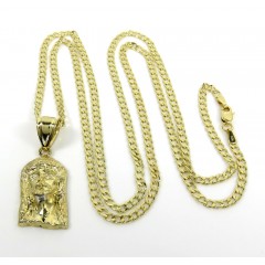 10k Yellow Gold Small Closed Back Jesus Pendant With 18-24 Inch 2.50mm Cuban Chain