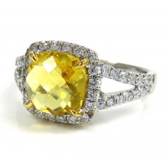 Ladies 14k White Gold Canary Citrine Diamond Ring 3.50ct
