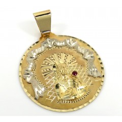 14k Two Tone Gold Large Santa Barbara Ruby Cz Pendant 0.05ct