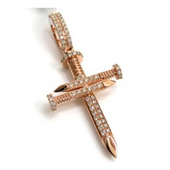 14k Gold Mini 2 Row Diamond Nail Cross 0.52ct
