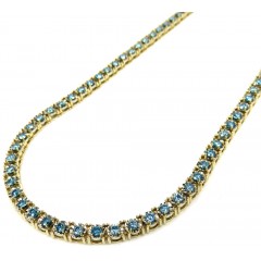 14k Yellow Gold Round 5 Pointer Blue Diamond Illusion Tennis Chain 3.70mm 4.80ct 16-26