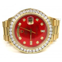 Rolex Day Date 36mm 18k Yellow Gold Custom Red Diamond Bezel And Dial 3.50ct 