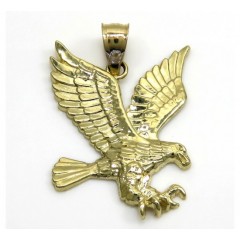 14k Yellow Gold Medium Diamond Cut Flying Eagle Pendant