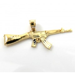 14k Yellow Gold Small Solid Ak-47 Rifle Pendant 