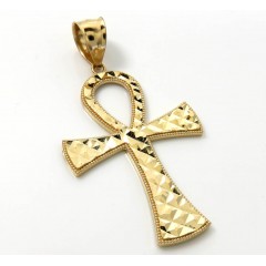 14k Yellow Gold Large Diamond Cut Fancy Ankh Cross 