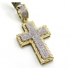 10k Gold Double Layered Diamond 4 Row Mini Cross 0.26ct