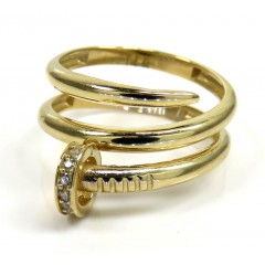 14k Yellow Gold Double Loop Cz Nail Ring 0.10ct