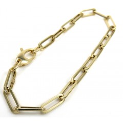 14k Yellow Gold Hollow Paper Clip Bracelet 7.25 Inch 4mm