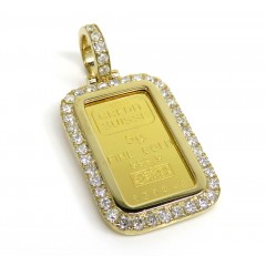 14k Yellow Gold Large Diamond Credit Suisse Bar Pendant 1.35ct